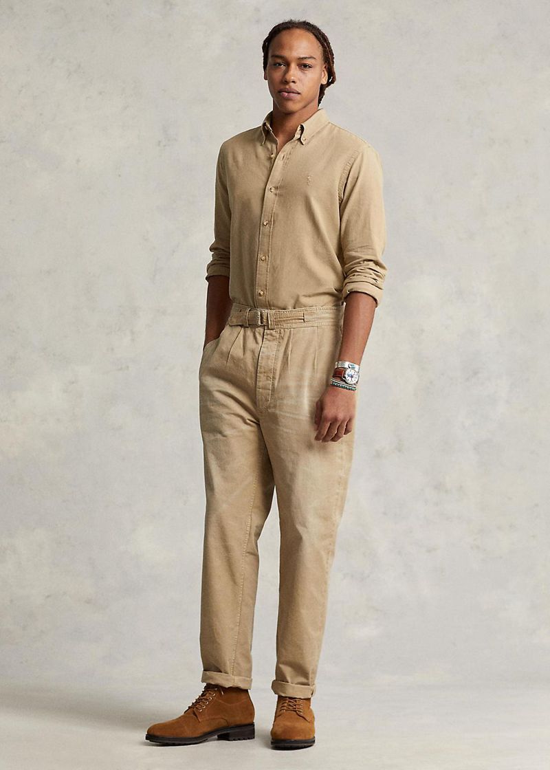 ポロ ラルフ ローレン パンツ メンズ カーキ リラックス フィット Pleated キャンバス JXEWT6935
